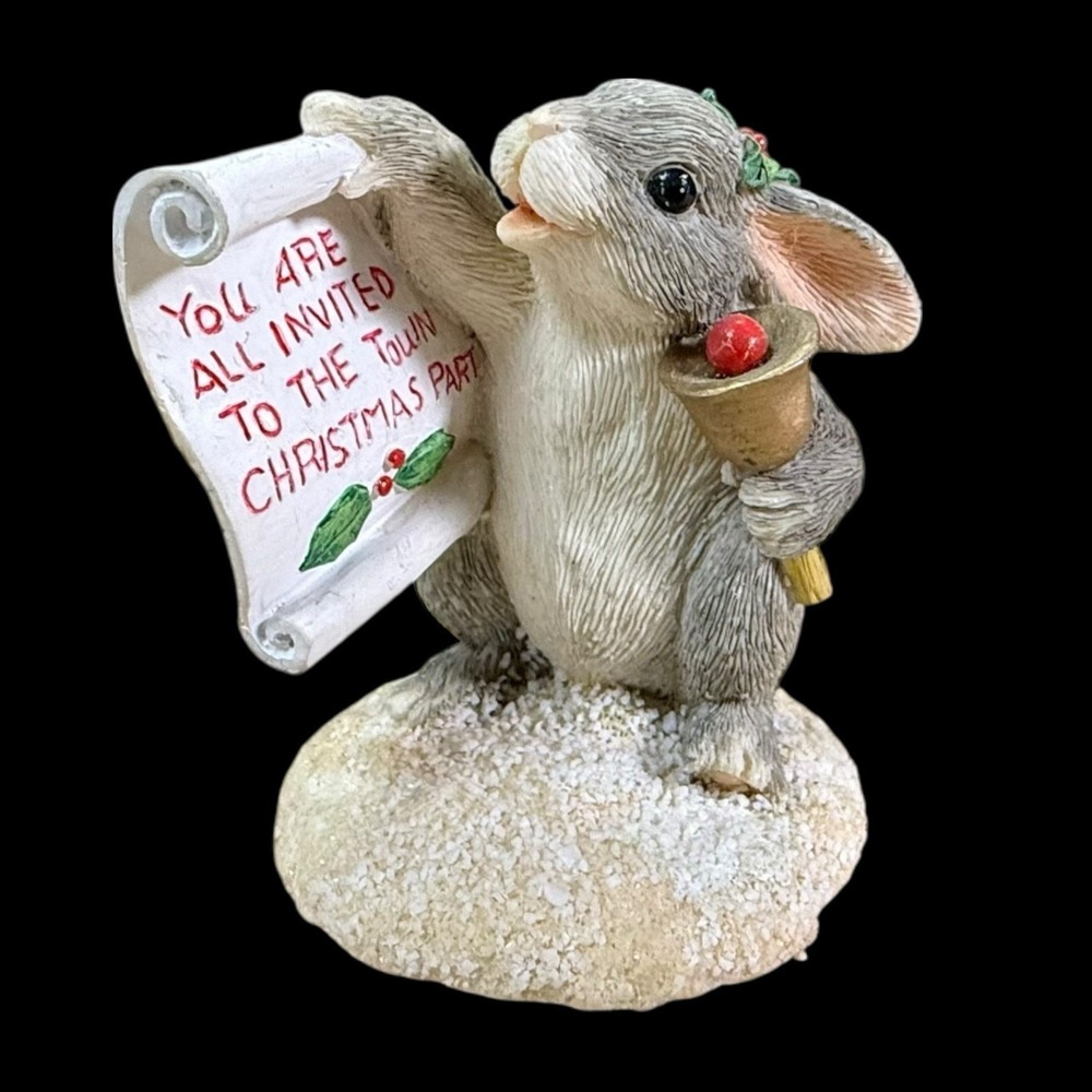 Charming Tails Christmas Party Invite Town Crier Mouse Figurine Fitz & Floyd